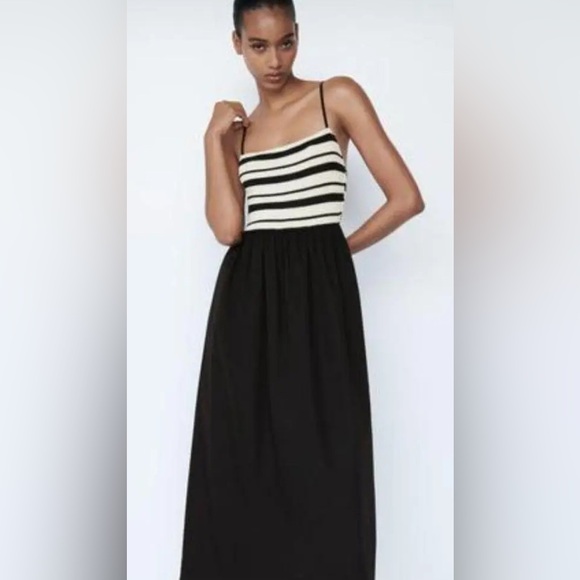 Zara Midi Dress Black/White size medium - Picture 3 of 10
